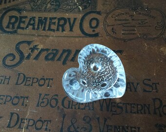 A Heavy Glass Heart Shaped Small Trinket Dish - Tri-Footed