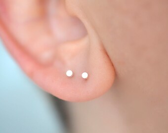 Tiny stud earrings in sterling silver or brass nickel free minimalist earrings dainty studs multiple piercings circle stud mix and match