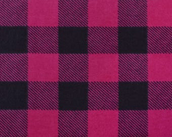 Pink and Black Buffalo Check FLANNEL Fabric by the yard
