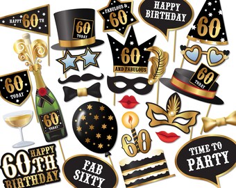 60th birthday Photo Booth props - Instant Download printable PDF. Sixtieth birthday party Photo Booth supplies. Sixty Today - 0156