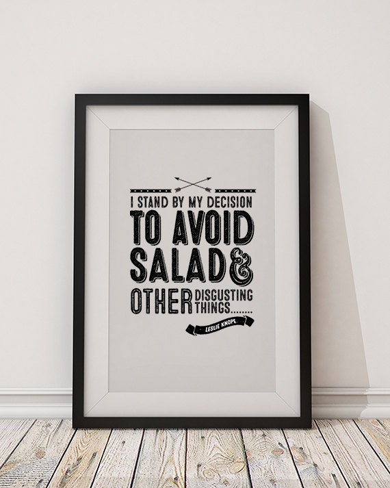 leslie knope avoid salad typographic art poster