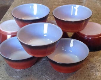 Vintage Fire King Cereal Bowl Set of 8 Red Brown Anchor Hocking Glass