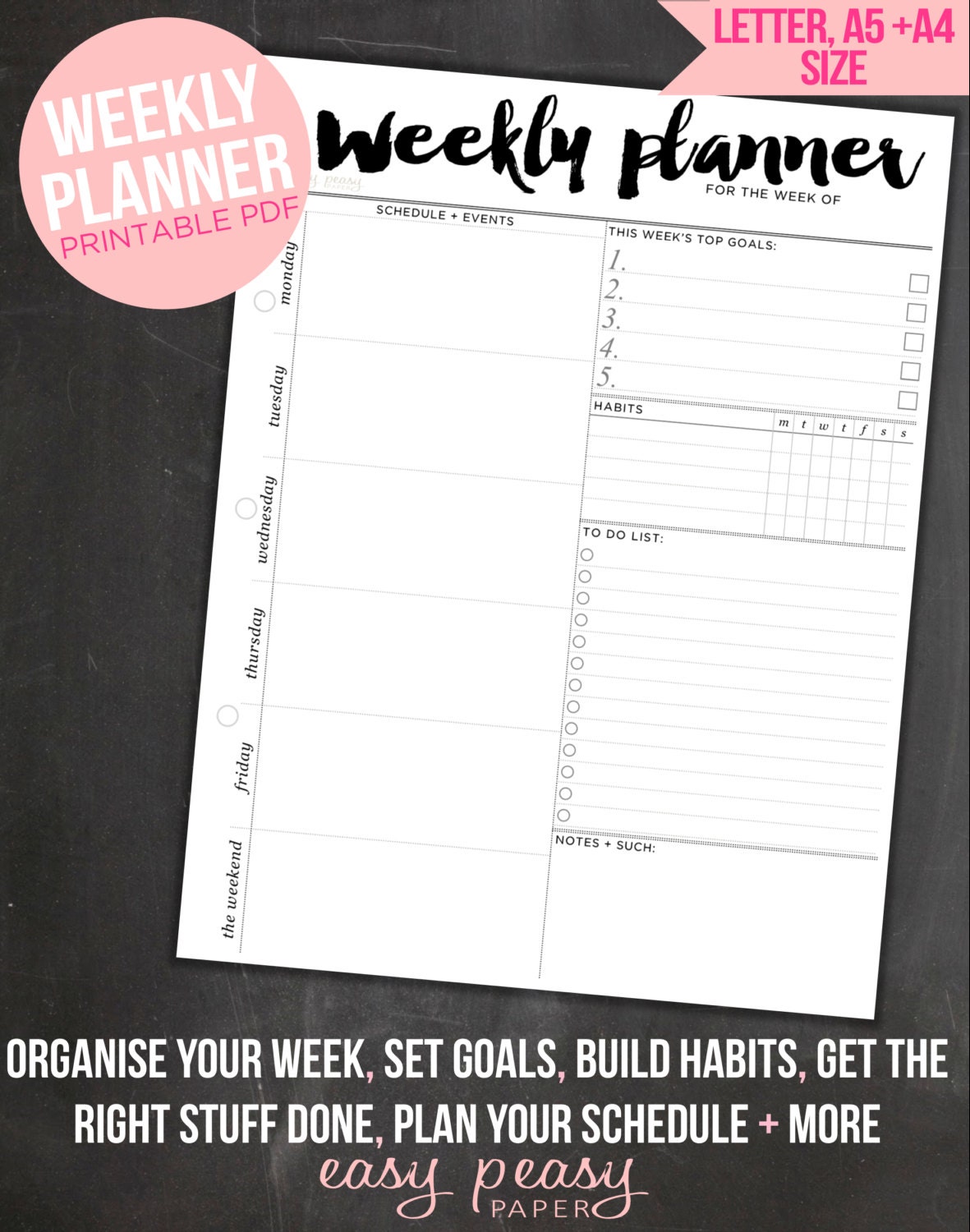 weekly planner printable planne pages weekly organizer a4