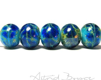 Lapis Blue Drift Rounds - Handmade Artisan Lampwork Beads- SRA -B-195 - Blue glass with Silver - Craft Supplies & Tools - Free Shipping USA