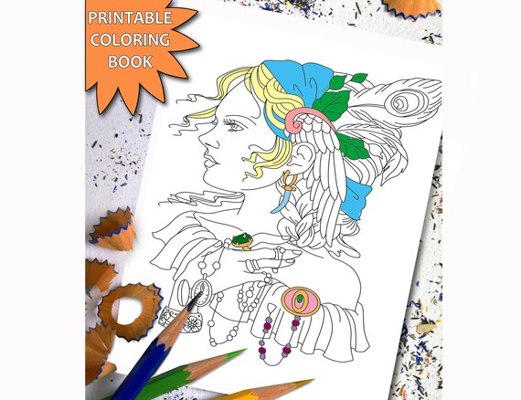 Download Pretty Women ADULT COLORING BOOK Sexy Girl Printable Adult