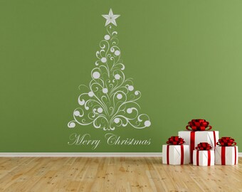 Christmas Tree & Baubles self adhesive vinyl decal sticker for walls, windows and mirrors.(#61)
