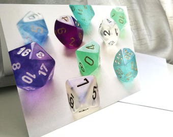 Mixed Dice Blank Card, Geeky Card, Nerdy, Board Game, Roleplayer, DnD, Art Card, Greetings Card