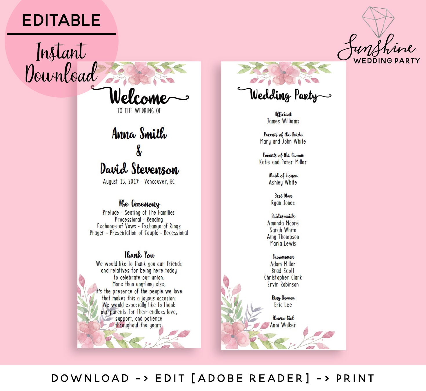 Wedding Program Ceremony Program Wedding Program Template