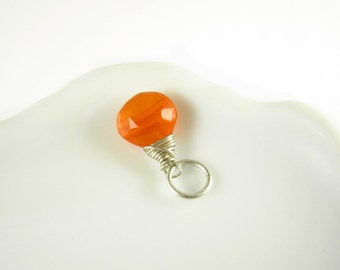 Sterling Silver Charms - Neon Orange Carnelian Gemstone - Wire Wrapped Jewelry Handmade - Orange Gemstone Pendant - JustDangles