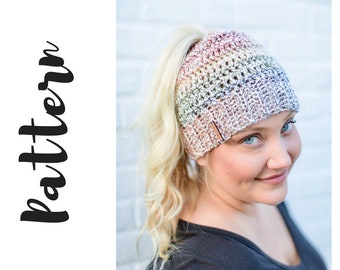 Messy Bun Beanie Crochet PATTERN, Crochet Messy Bun Beanie Pattern, Beanie Crochet Pattern, Messy Bun Beanie Pattern, DIGITAL DOWNLOAD