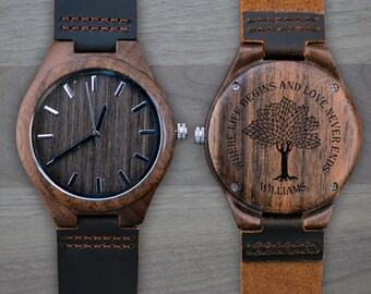 Personalized Wooden Watch, Personalized Watch, Engraved Watch, Engraved Wood Watch, Mens Wood Watch, Gifts for Him, Gifts for Dad. WW301