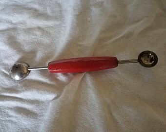 Vintage Melon Baller - Chippy Wooden Handle - Rustic Kitchen Utensil