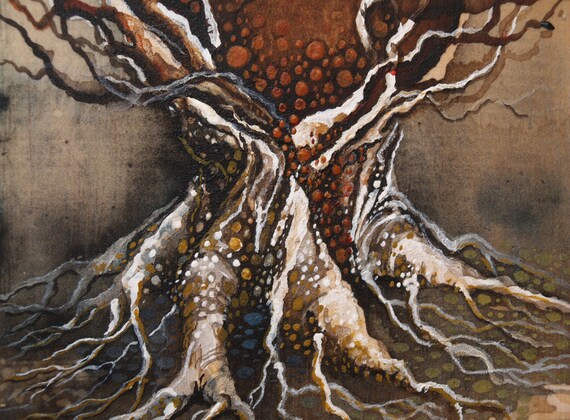 Watercolor Tree Illustration On Wood Abstract Earthy Nature Art Miniature Painting Handmade OOAK Roots Hippie Pagan Decor Watercolor Tree Illustration On Wood Abstract Earthy Nature Art Miniature Painting Handmade OOAK Roots Hippie Pagan Decor