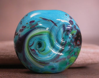 Artisan Glass Focal Bead, Lampwork Focal Bead, Turquoise Blue Lime Purple, Divine Spark Designs, SRA