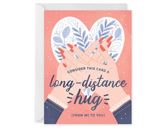Long Distance Hug Card - Friendship Card - Love Card - Hug Single Card Blank Inside