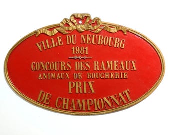 French Agricultural Sign/French Vintage Agricultural Plaque/French Vintage Animal Plaque/French Vintage Plaque/Vintage Livestock Award Sign
