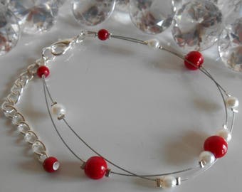 Wedding 2 bracelet ranks passion red and white pearls