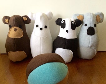 plush animal bowling set