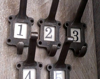 Cast Iron School Coat Hooks Vintage Industrial Salvage Style Ceramic Numbers Letters 1 2 3 4 5 6 7 8 9 10 Birthday Gift