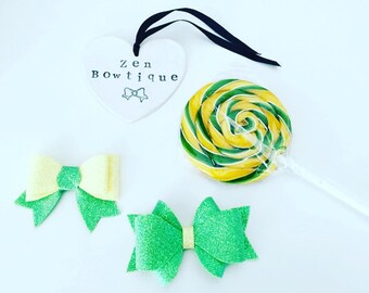 Lemon Yellow and Green Hair Bows