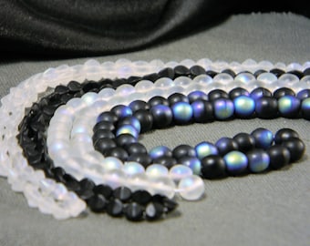 Czech Glass Beads Matte Tuxedo Mix Four Strands Assortment
