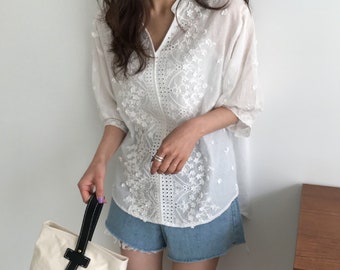 Pure cotton Romantic lace Blouse / lace tunics for women / eyelet tunic / bohemian tunic / eyelet top / eyelet blouse / omantic top/boho top