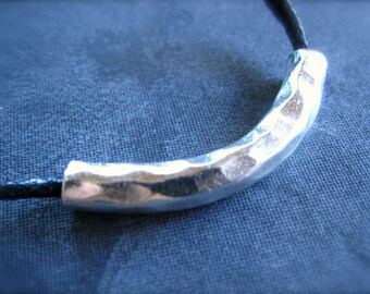 Large holed Hammered Solid Sterling Silver Slider curved tube bead - 33mm X 4mm A Little Smaller version