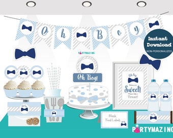 Printable Oh Boy Baby Shower Set, Little Man EXPRESS Party Package, Blue Bow Tie Party Decoration Kit, Instant Download BBLM1 -D852