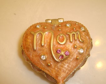 Mom Enamel Trinket Box with Rhinestones