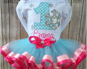 Winter Onederland First Birthday Double Ribbon Trim Tutu Outfit