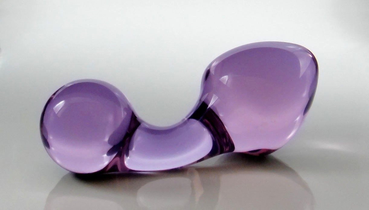 Small VIOLET Purple Glass CurvedHandle Rosebud Butt Plug Sex