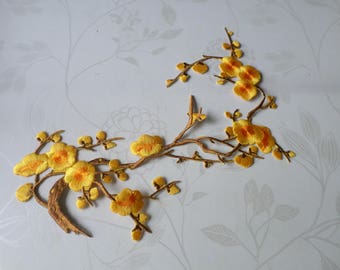 x 1 applique badge patch fusible cherry blossom yellow 40 x 14 cm @B13