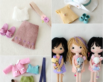 Complete set of pdf Patterns for Pocket Poppet Doll and Outfits