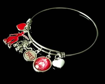 Delta Sigma Theta, Red Fortitude, Glass Crest, Elephant, Heart Charm 8" Expandable Bracelet