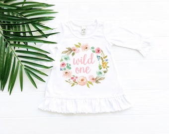 Wild One Flower Dress with Ruffles, Toddler Baby Clothes