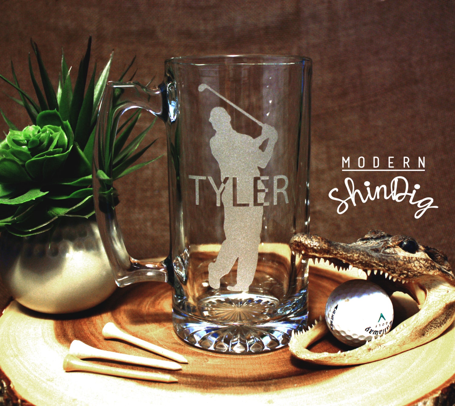 Golf Beer Pint Glass or Beer Mug Personalized with DAD Name