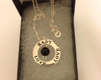 Black Onyx Love Sterling Silver Charm .75 Inches on 18 Inch Long Sterling Silver Chain One of a Kind Previously Twenty Nine Dollars ON SALE