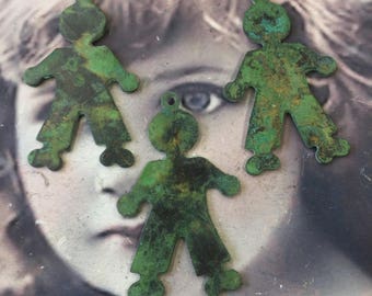 Vintage Verdigris Patina Brass Children Shaped Charms Pendant Jewelry Supplies 7406VER x2