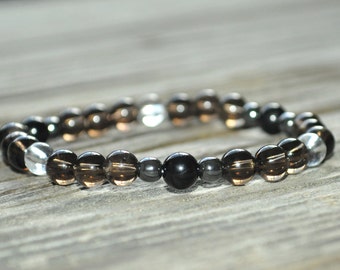 Protection Mala Bracelet, Tourmaline, Smoky Quartz, Hematite, Base Chakra, Yoga Bracelet, Crystal Healing Bracelet, Meditation Bracelet