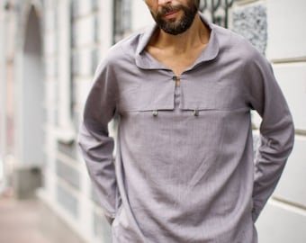Minimalist unique shirt | button-down shirt | eco-friendly business casual | men's bamboo hemp | long-sleeve shirt | asian style shirt