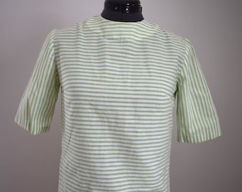 Vintage Mint Green and White Striped Button Back Top XS S