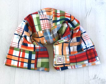 Long Heating Pad, Microwavable, Madras print, neck wrap, heat therapy, cold pack, removable cover, aromatherapy, Muscle relaxer, Gift