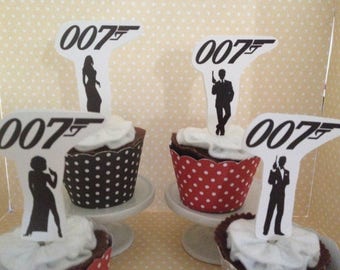 James bond, 007, Roger Moore Party Cupcake Topper Decorations - Set of 10