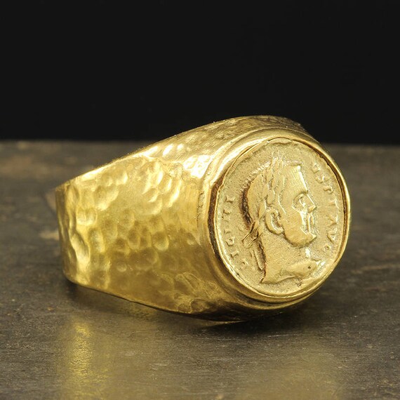 Mens Ring Coin Ring 24K Gold Vermeil 925 Sterling