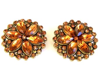Topaz rhinestone slider beads, topaz 2 hole sliders, round gold large sparkly two hole beads, topaz marquis stones, qty 2