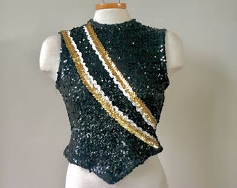 Vintage Majorette Marching band Baton Sequin top, vintage sequin fitted shirt, prom dress separates, glitter top, evening top, 70s, 60s