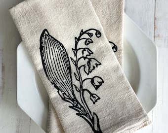 Flour Sack Napkin (Unbleached) - 1 Set (2 Napkins) - Lily of the Valley - Housewarming Gift - Hand Screen Printed