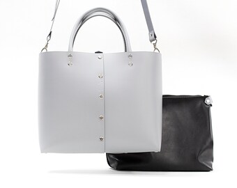 Gray Leather Tote - Leather Tote Bag - Leather Work Tote - Leather Tote And Pouch - Everyday Ba - Natural Leather bag - VISLeather - Totebag