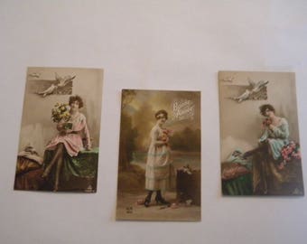 French Postcards 1920's - Set of 3