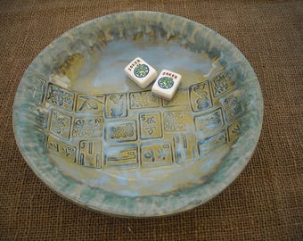 Mahjong Bowl - Blue Mahjong Pottery - Mahjong Gift - Oriental Bowl - Blue Pottery - Gift Idea - Mahjong Tableware